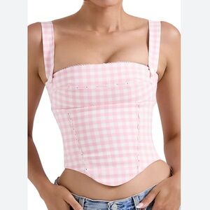 🌟HOUSE OF CB🌟 LOTTIE GINGHAM CORSET TOP PINK SZ L - FULLER CUP